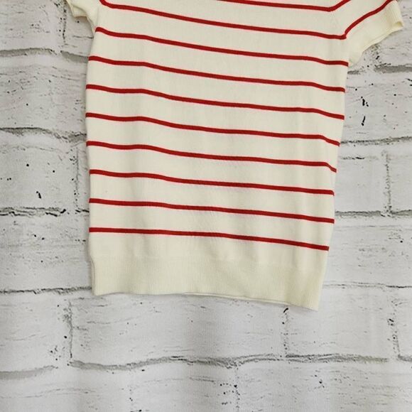Mod Cloth Women's White Knit Striped Ruffle Short Sleeve Top Size Extra Small - Picture 4 of 10